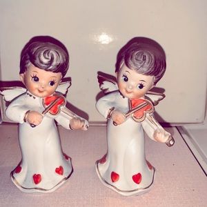 2 Vintage Lefton Angel playing Heart Guitar
